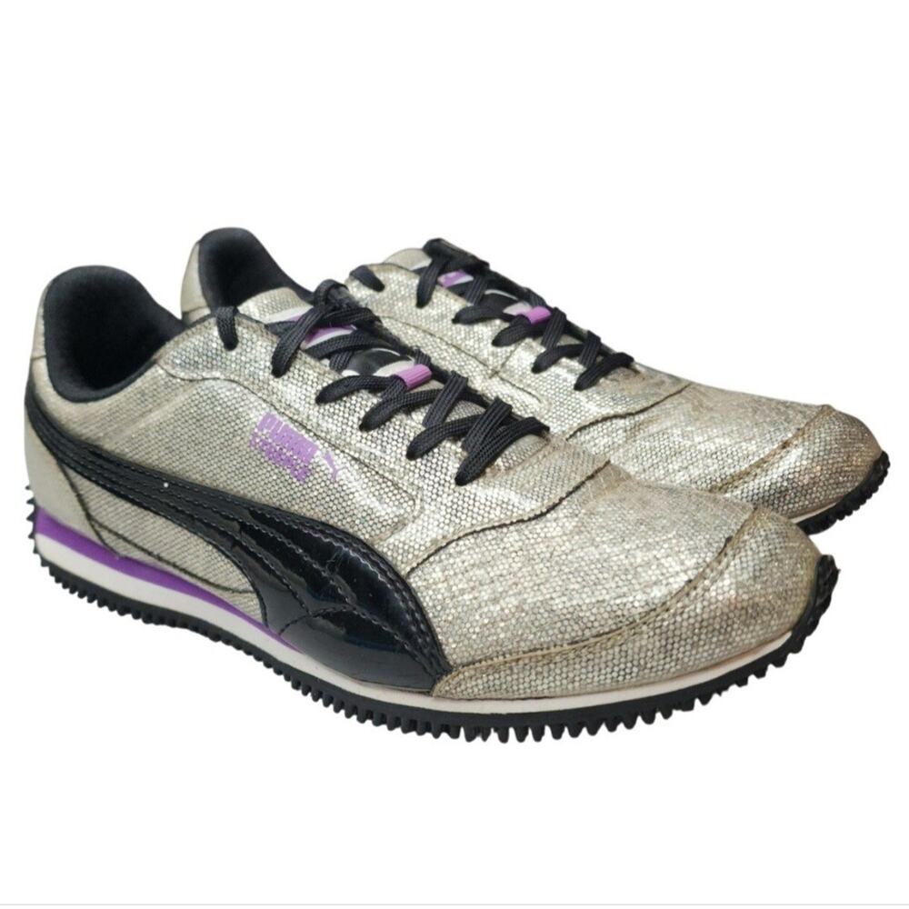 Puma Womens Speeder Shoes Sneakers Size 6 Silver Purple Athletic Running